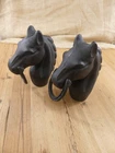2 Horse Head Hitching Post W/ Ring Stable Barn Farm Ranch Equestrian Decor Black