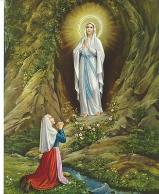 Our Lady of Lourdes with St. Bernadette 11''X14'' GLOSSY POSTER PRINT
