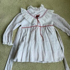 Vtg Bryan Dress Red White Polka Dot Long Sleeve Girls 3T Toddler Christmas Lace
