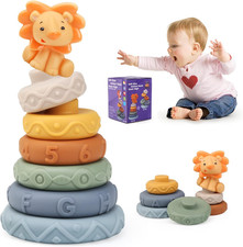 Juguetes para bebés apilables y anidados de 7 piezas, juguetes para bebés para apretar la dentición y circular de construcción