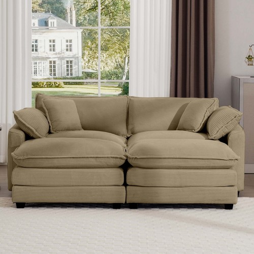 Tan Corduroy Sofa & Ottoman: Small Space Living - Picture 3 of 15