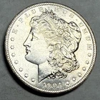 1904-O Morgan silver dollar. Choice AU-UNC slider+, reverse is UNC. $1.  #ro1