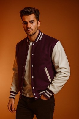 Varsity Jacket Baseball Lettermen Jacket Wool Body Leather Sleeves