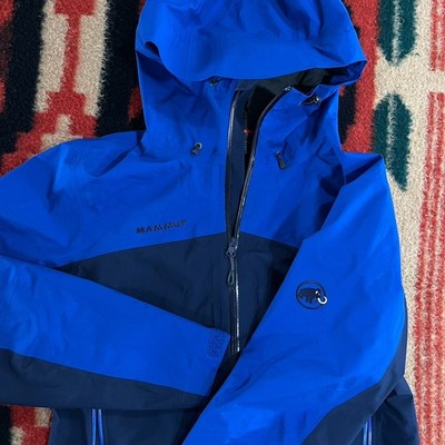 Mammut Mens GORE-TEX Rain Jacket Size Small Dark Blue Navy Outdoor Hiking EUC