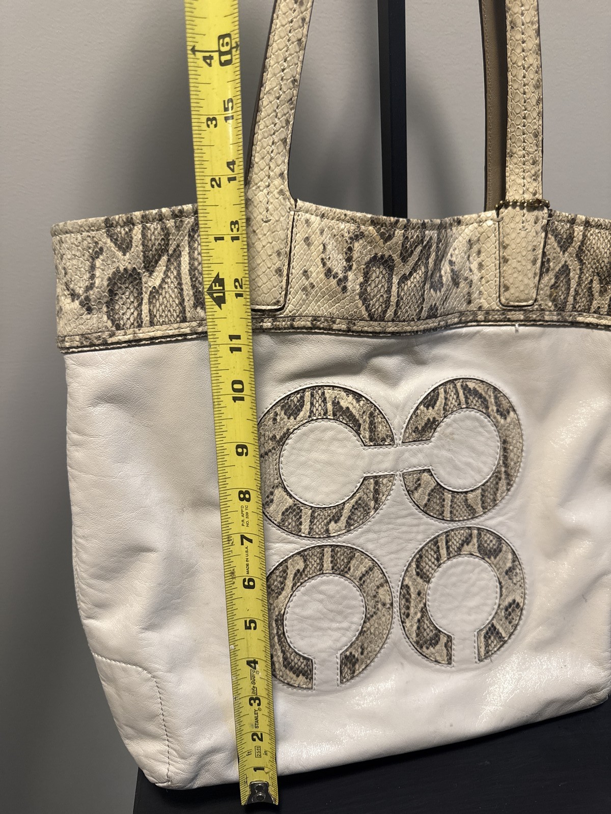 Coach Cream Beige Python Embossed Large C Logo To… - image 13