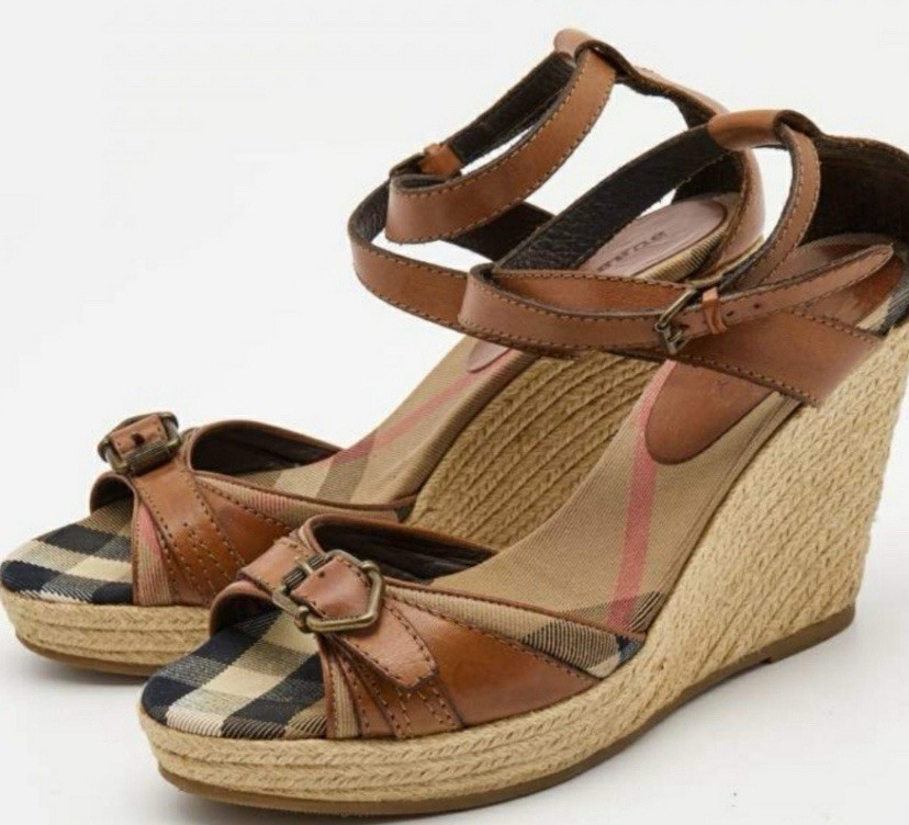 Burberry Nova Check Plaid Espadrille Wedge Sandal Heels  display picture 1