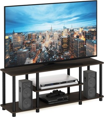 3D 3-Tier Entertainment TV Stand up to 50 inch TV Round Tubes Dark Brown / Black