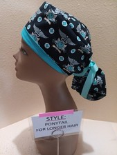 Nurse Caduceus Women's Ponytail Surgical Scrub Hat/Cap Handmade