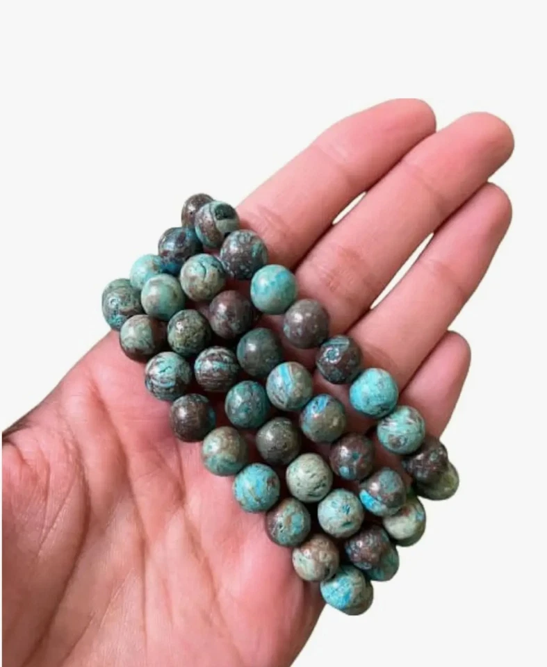 Chrysocolla Healing 水晶石手链,8 毫米珠子(免费天鹅绒袋) — 第 2/4 张图片