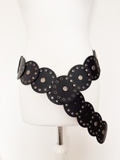 Black Faux Leather Gladiator Chunky Disc Belt Decorative Silver Studs Y2K 36inch