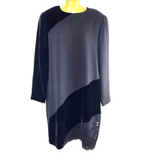 Rickie Freeman for T.J. Nites Size 10 Black Cocktail Dress Diagonal Velvet Lace