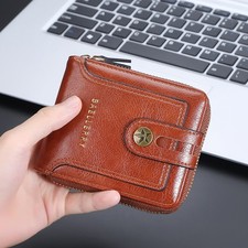 Mens Leather Wallet Zipper RFID Blocking Bifold Zip Around Credit Card Holder