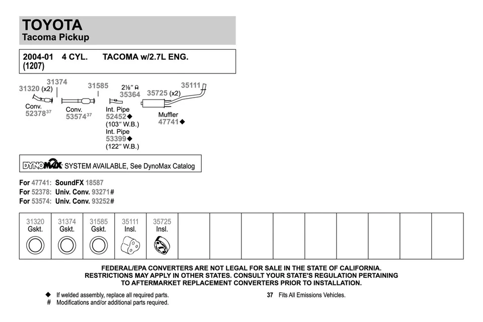 For Toyota Tacoma 99-04 Walker 53399 Aluminized Steel Exhaust Intermediate Pipe Foto 2 de 4