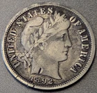 1892-S Barber Liberty Dime Fine, Tougher date in this condition