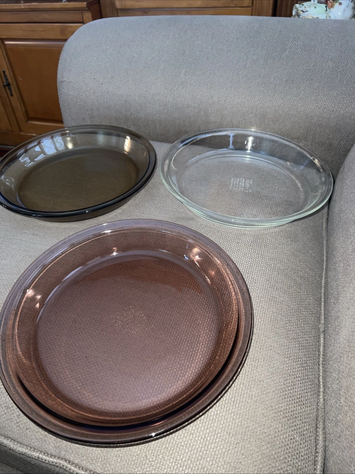 Set Of 3 BeautifulPyrex Corning Vision Ware # 209 9.5" Shallow Rimmed Pie Plate