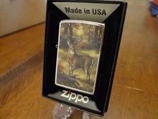 BIG BUCK IN THE FOREST CLEARING DEER ZIPPO LIGHTER MINT IN BOX