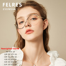 Round Metal S-Shaped Half Frame Anti Blue Light Myopia Nearsighted Eyeglasses