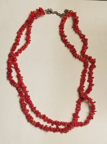 Vintage two strand red coral chip branch adjustab… - image 1