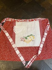Red White Polka Dots Waist Half Apron Embroid...