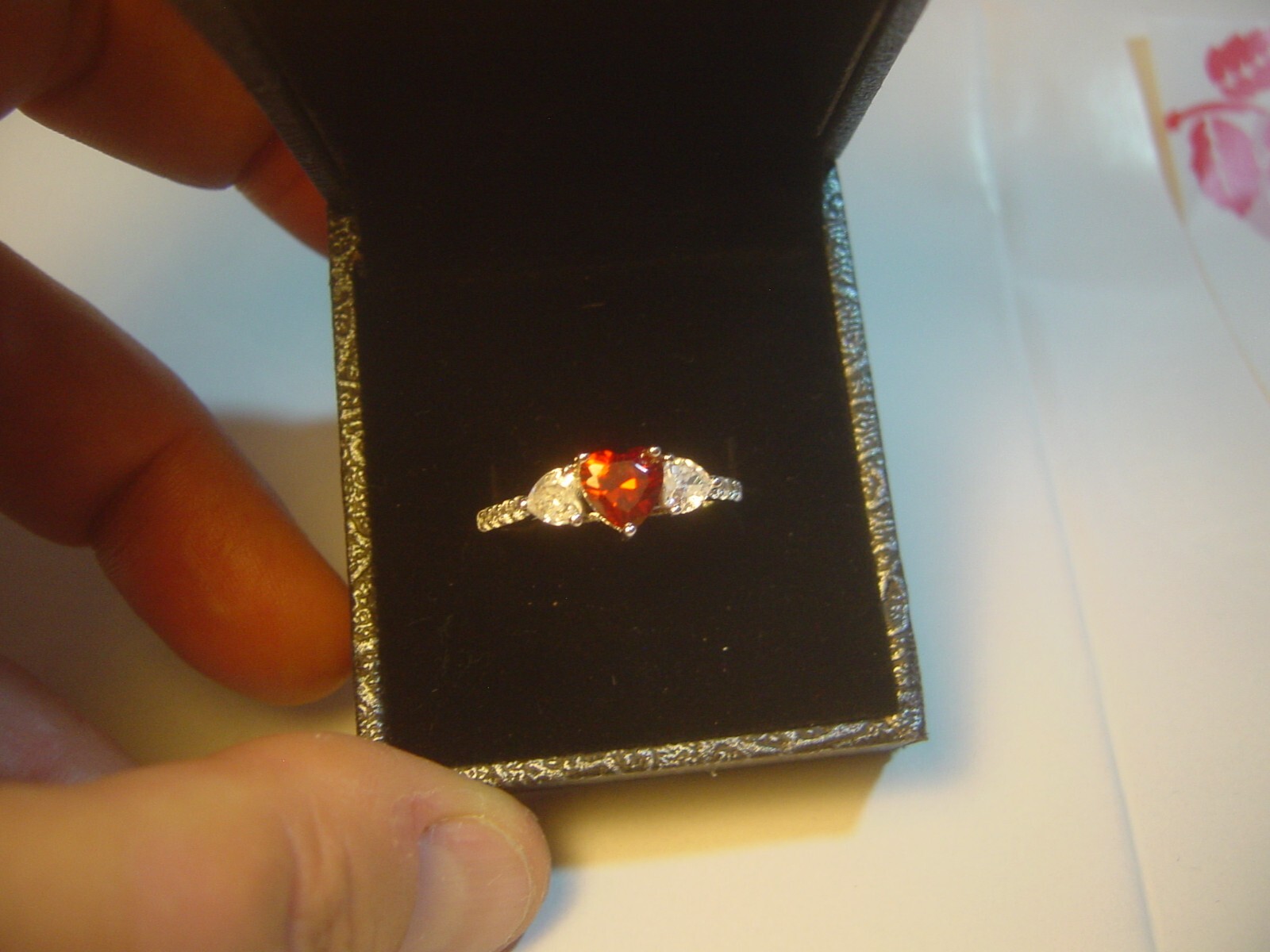 Solid Silver amazing Ring-heart shaped-red & whit… - image 2