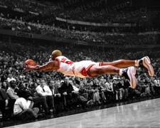 Póster con impresión fotográfica de Dennis Rodman Dive Chicago Bulls Flying Man