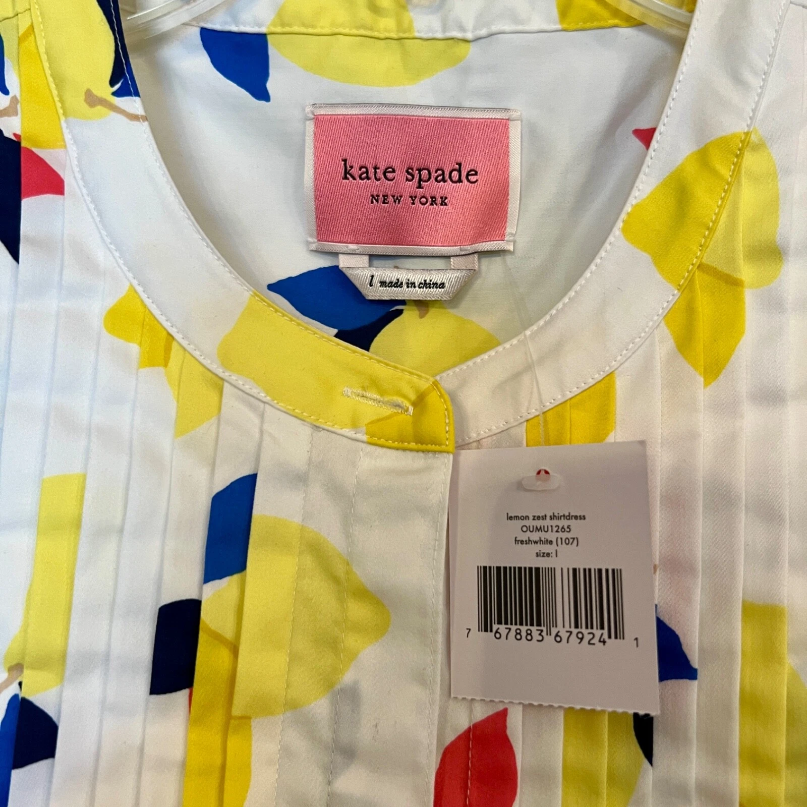 Camicia senza maniche Kate Spade Lemon Zest nuovo senza etichette stile abito taglia LARGE
