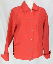 Coldwater Creek Women's L Quilted Orange 100 SILK LS Snap Front Light Jacket