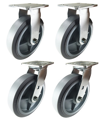 8''x 2'' Non-Marking Rubber Tread Plastic Core Caster(Flat)-2 Swivels & 2 Rigids F