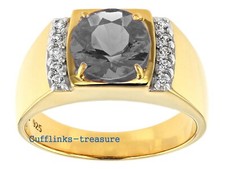 Natural Smoky Quartz  CZ Gemstones 925 Sterling Silver Gold Plated Ring 8900