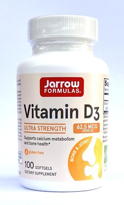 Jarrow Formulas Vitamin D3, Cholecalciferol, 62.5 mcg (2,500 IU), 100 Softgels