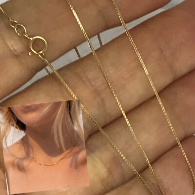 GoLD BOX Kettenglied 14k massive Halskette für Damen Damen 16'' Zoll 0,5 mm dünn