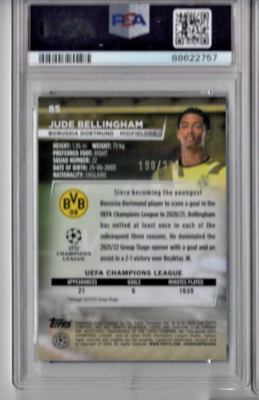 2022 Stadium Club Chrome UCC JUDE BELLINGHAM #85 Aqua Wave/275 PSA
