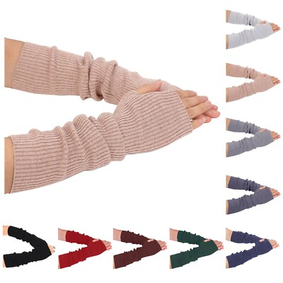 Cashmere Blend Arm Warmer Fingerless Gloves Knitted Long Sleeve Mitten Gloves