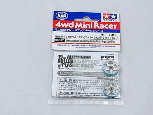 Tamiya 95397 Alluminium Roller 5 spokes plastic rings teflonati 19mm Mini 4WD - Afbeelding 1 van 2