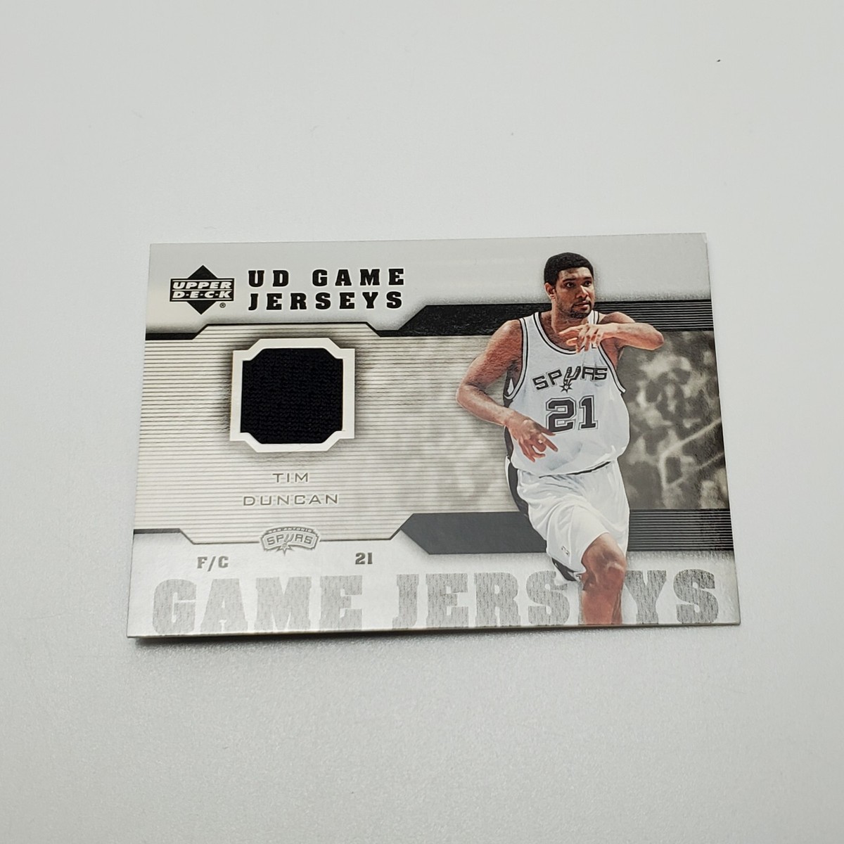 TIM DUNCAN (2) SPURS HOF GAME USED WARM UP JERSEY PATCH SP 2005-06 