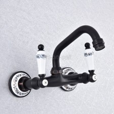 Black Oil Rubbed Bronze Wall Mount Bathroom Swivel Basin Sink Faucet Mixer Tap