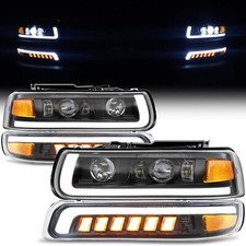 Full Led Projector Headlights With Turn Signal For 99-02 Chevy Silverado Dot