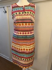 Talbots Sheath Dress Womens Sz 4 Pink Green Floral Stripes Sleeveless Stretch