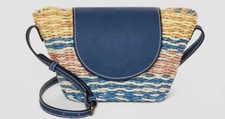 Universal Thread Striped Straw Crossbody Bag Blue Multicolored NWT Beach