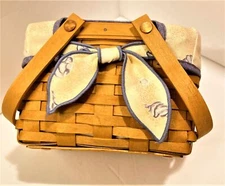 1997 Longaberger Little Market Basket 2 Liners 1 Plastic Protector Shell Tie-On