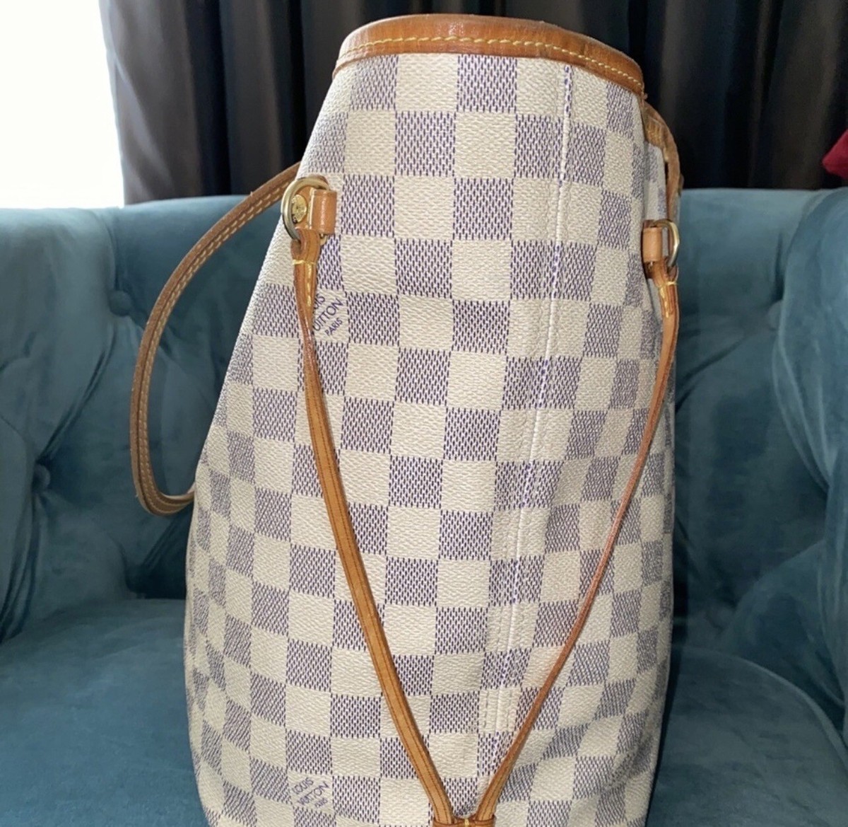 Authentic LOUIS VUITTON Neverfull MM Damier Azur Tote Bag Purse  