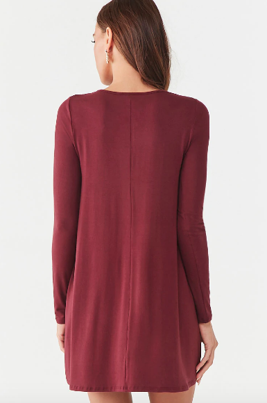 Women Ladies Burgundy Knit Swing Dress Long Sleeves Size Small | eBay UK
