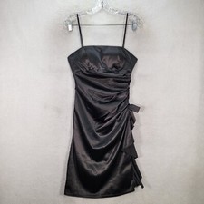 Blondie Nites Womens Dress Size 9 Black Satin Stretch Ruched Vintage 90s Sheath