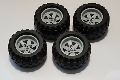 4x Lego  Technic Felge 44772 56 x 34 hellgrau + Reifen 54120 94.8 x 44R Balloon