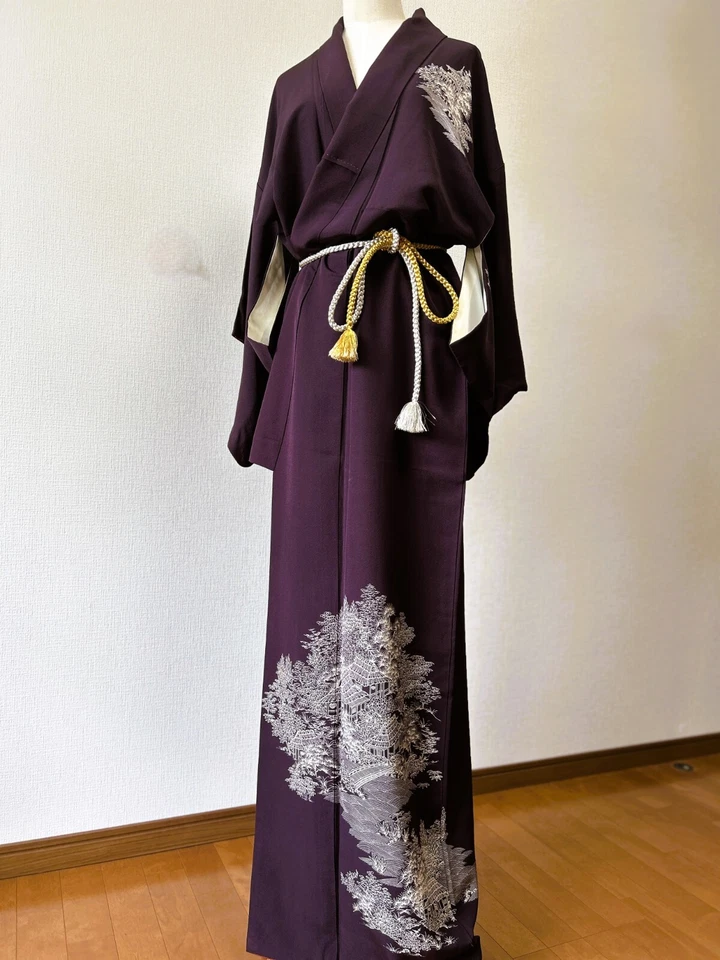 【Отличное】антикварное кимоно, японское кимоно, халат кимоно, парпл кимоно - Изображение 3 из 4