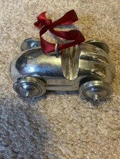 Vintage Aluminum Soap Box Derby Car Ornament With Moving Wheels
