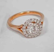 Real Moissanite 1.50Ct Round Cut Pretty Halo Wedding Ring 14K Rose Gold Plated
