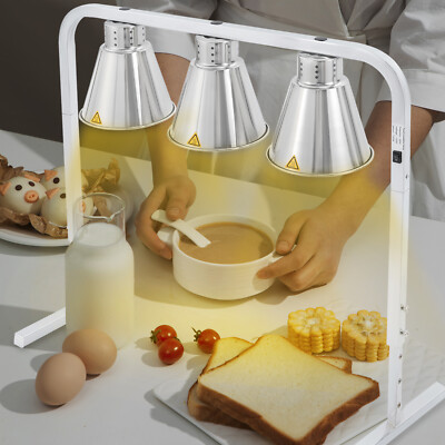 Tabletop Food Insulation Lamp, Food Warmer, 3-Head Food Warming Lamp silver