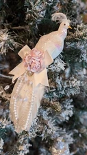 Shabby Cottage Chic White Peacock Pink Rose Valentine Wedding Christmas Ornament