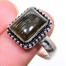 Labradorite Handmade Gemstone 925 Sterling Silver Jewelry Ring 9 E106